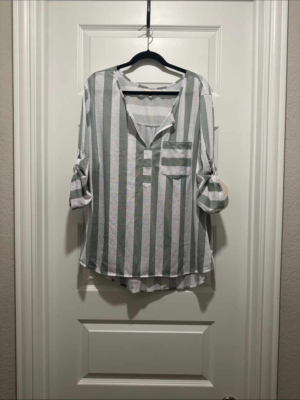 Eden & Olivia Light Sage and White Striped Top